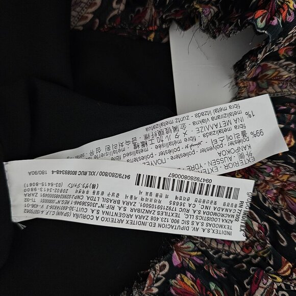 ZARA New Paisley Floral Print Metallic Boho Tiered Full Black Midi Skirt - Picture 13 of 13